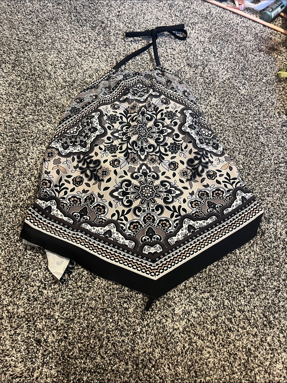 Kona Sol Black and Cream Paisley Tankini Top